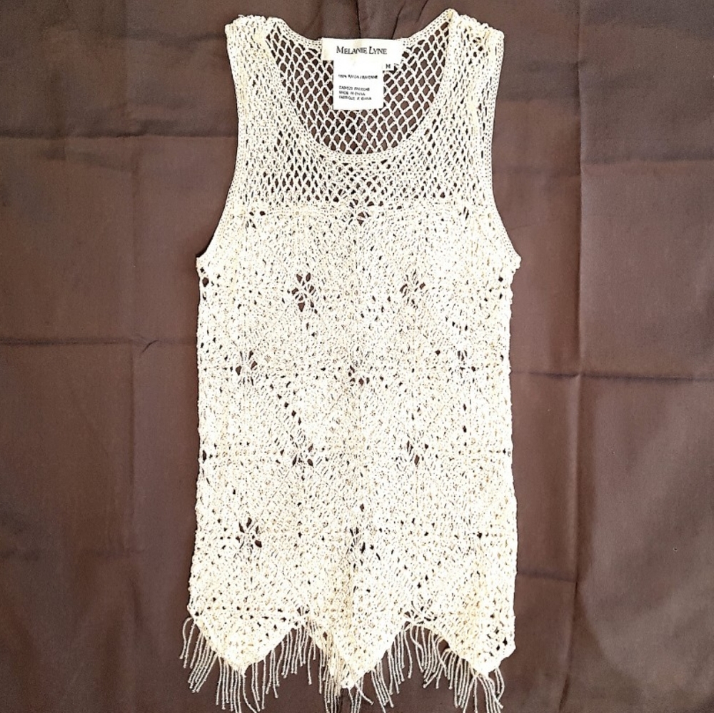 Melanie Lyne Cream crochet beaded top NEW